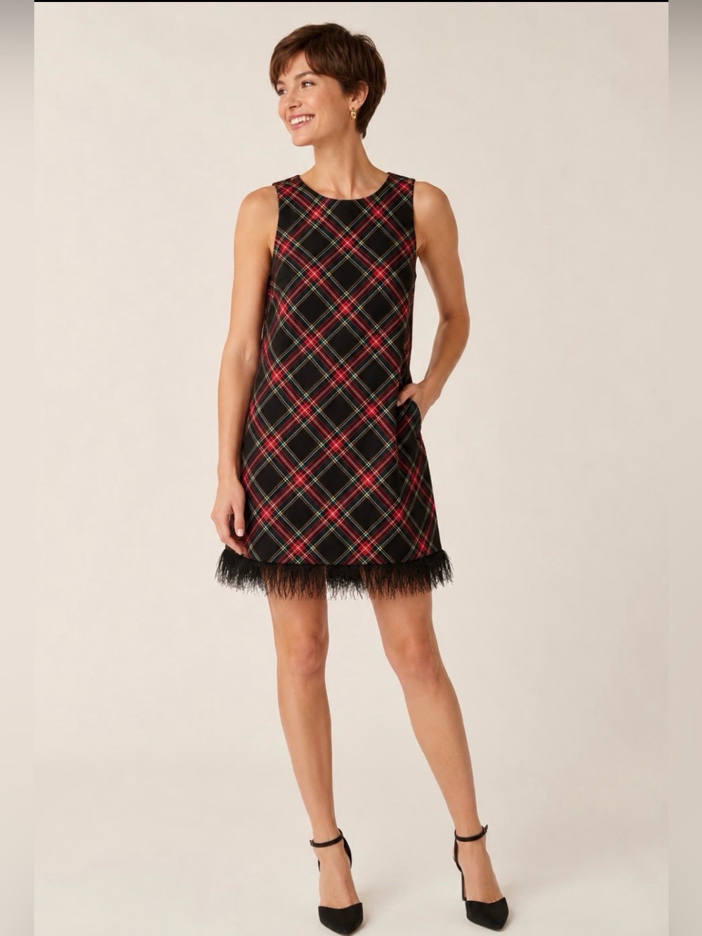 J.Crew CE627 Holiday 2024 Tartan Plaid Feather Hem Shift Dress Size 4